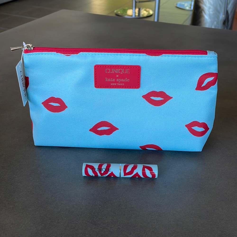 Brand New Clinique x Kate Spade Makeup Bag & Lipstick